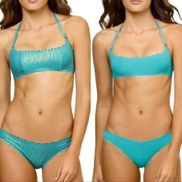 NWT Pilyq S Seashine Reversible Scoop Neck Halter Cheeky Bikini Swim Set #98491 - Picture 1 of 5